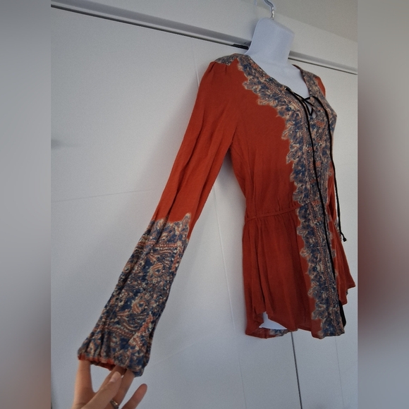 Free People/ Wildest Moment Lace Up Tunic/ Color Persimmon/ Size US S - Picture 8 of 17